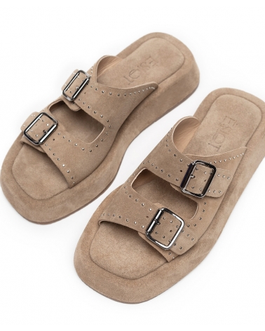 FISINI, NUDE, ESIOT Suede Leather Slides 8, esiot ss23