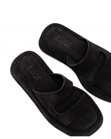 DIPOLIS, BLACK, ESIOT Suede Leather Slides 6, esiot ss23