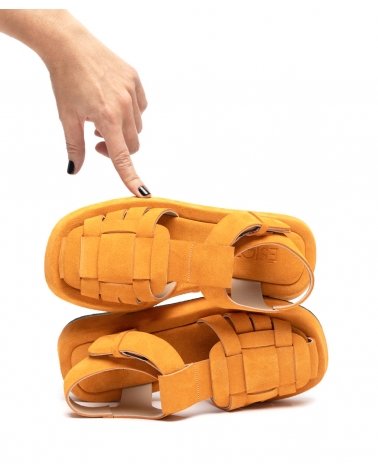 EVGATI, ORANGE, ESIOT Fisherman Leather Sandals 9, esiot ss23
