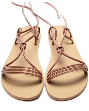 XINARA, SALMON Flat lace up sandals knot 5, ESIOT ss24