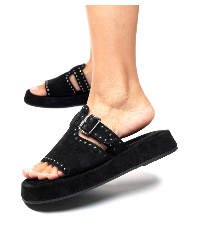 DRAKONISI, BLACK, ESIOT Suede Leather Slides 1, esiot ss24