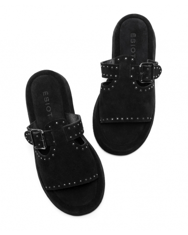 DRAKONISI, BLACK, ESIOT Suede Leather Slides 3, esiot ss24