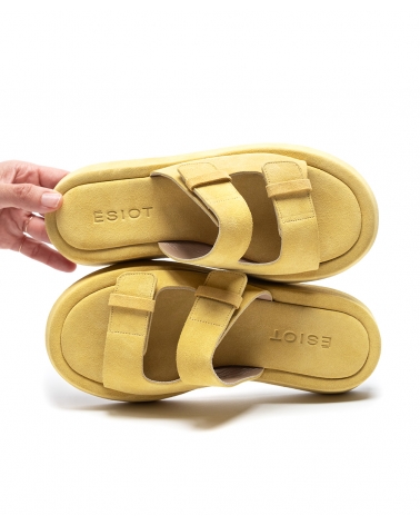 GARAGE, YELLOW, ESIOT Suede Leather Slides, Velcro, 1, esiot ss24