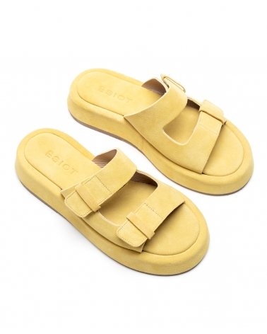 GARAGE, YELLOW, ESIOT Suede Leather Slides, Velcro, 4, esiot ss24