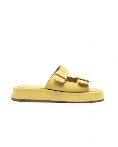 GARAGE, YELLOW, ESIOT Suede Leather Slides, Velcro, 7, esiot ss24