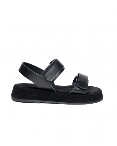 KOURSAROS, BLACK, ESIOT Leather Strappy Sandals, Velcro, 1, esiot ss24