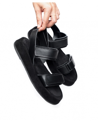 KOURSAROS, BLACK, ESIOT Leather Strappy Sandals, Velcro, 3, esiot ss24