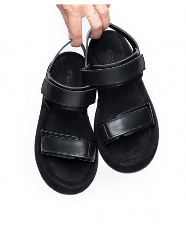 KOURSAROS, BLACK, ESIOT Leather Strappy Sandals, Velcro, 6, esiot ss24