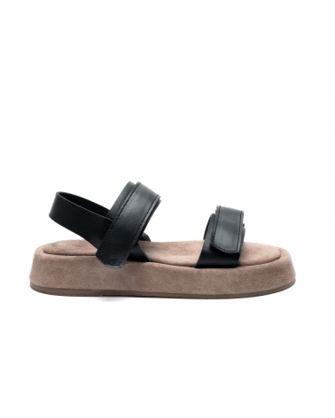 TSIPIRIPOS, BLACK PURO, ESIOT Leather Strappy Sandals, Velcro, 3, esiot ss24