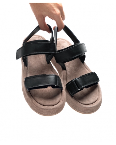 TSIPIRIPOS, BLACK PURO, ESIOT Leather Strappy Sandals, Velcro, 6, esiot ss24
