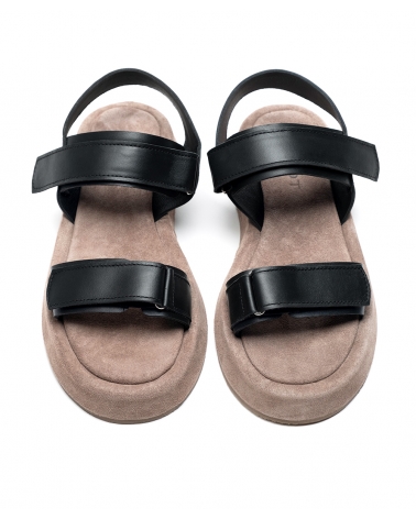 TSIPIRIPOS, BLACK PURO, ESIOT Leather Strappy Sandals, Velcro, 1, esiot ss24