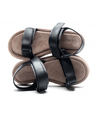 TSIPIRIPOS, BLACK PURO, ESIOT Leather Strappy Sandals, Velcro, 8, esiot ss24
