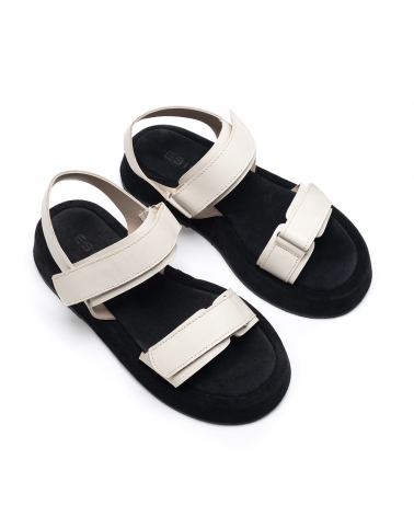 CHORA, BLACK IVOIRE, ESIOT Leather Strappy Sandals, Velcro, 1, esiot ss24