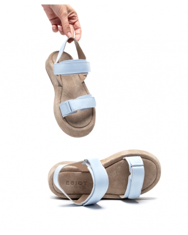 LOUTRA, LIGHT BLUE SAND, ESIOT Leather Strappy Sandals, Velcro, 5, esiot ss24