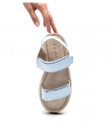 LOUTRA, LIGHT BLUE SAND, ESIOT Leather Strappy Sandals, Velcro, 4, esiot ss24